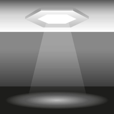 Sahne ışıkları aydınlatan gerçekçi karanlık stüdyo - Vektör illüstrasyonu