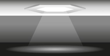 Sahne ışıkları aydınlatan gerçekçi karanlık stüdyo - Vektör illüstrasyonu