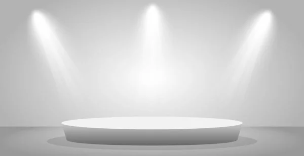 Podium Blanc Rond Réaliste Dans Studio Lumière Illustration Vectorielle — Image vectorielle