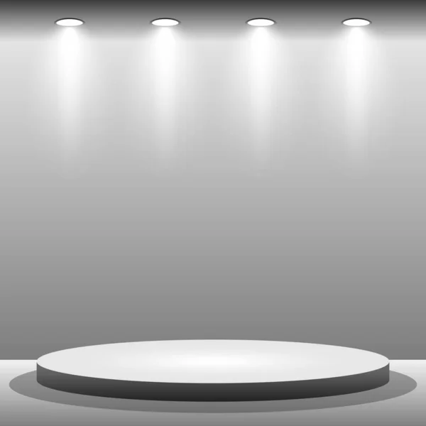 Podium Blanc Rond Réaliste Dans Studio Lumière Illustration Vectorielle — Image vectorielle