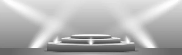 ライトスタジオでのリアルなラウンドホワイトの表彰台 ベクトルイラスト — ストックベクタ