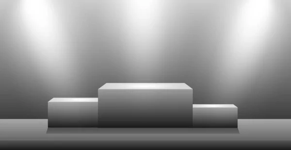 光のスタジオでの現実的な長方形の白い表彰台 ベクトルイラスト — ストックベクタ