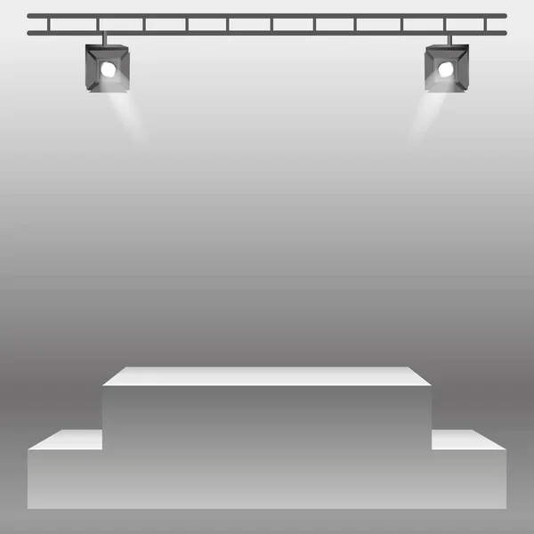 Pedestal Podio Blanco Realista Estudio Oscuro Ilustración Vectorial — Archivo Imágenes Vectoriales