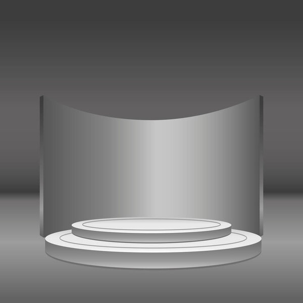 Realistic round white podium in a light studio - Vector illustration