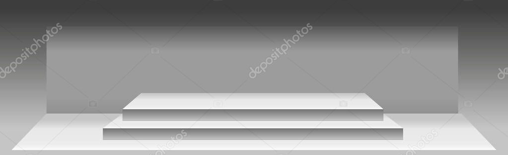 Realistic rectangular white podium in a light studio - Vector illustration