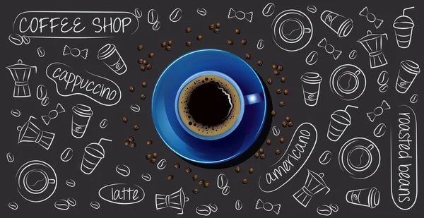커피 배경 현실적 인 커피 - 벡터 컵 — 스톡 벡터