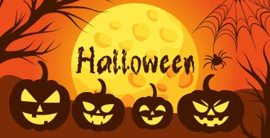 Cadılar Bayramı kafatası arka planında gerçekçi tatil balkabakları - Vektör illüstrasyonu