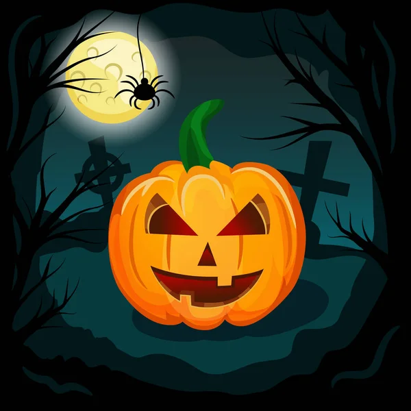 Realisztikus Ünnep Tök Halloween Hold Háttér Vektor Illusztráció — Stock Vector