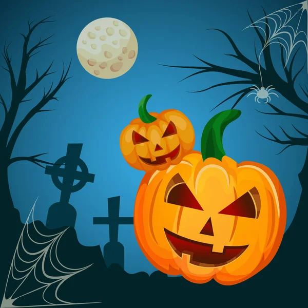 Citrouilles Vacances Réalistes Sur Fond Lune Halloween Illustration Vectorielle — Image vectorielle