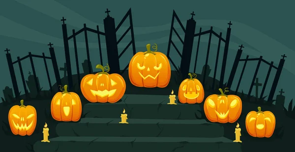 Realistische Vakantie Pompoenen Halloween Maan Achtergrond Vector Illustratie — Stockvector