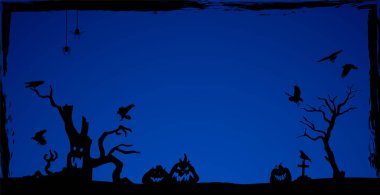 Korkunç kasvetli koyu mavi cadılar bayramı arkaplanı - illüstrasyon