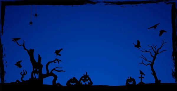 Spaventoso Cupo Sfondo Blu Scuro Halloween Illustrazione — Vettoriale Stock