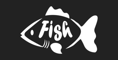 Balık ürünleri olarak biçimlendirilmiş FISH kelime logosu - Vektör illüstrasyonu