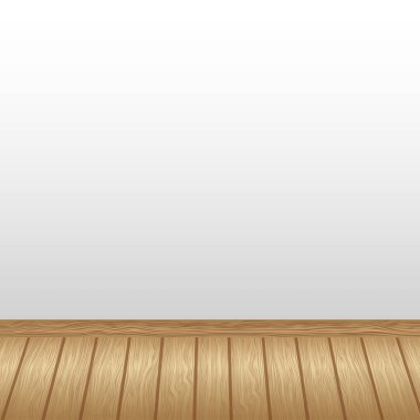 Gerçekçi açık ahşap zemin ve beyaz duvar, sunum için arkaplan - Vektör illüstrasyonu