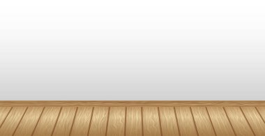 Gerçekçi açık ahşap zemin ve beyaz duvar, sunum için arkaplan - Vektör illüstrasyonu