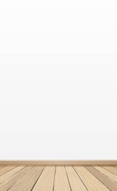 Gerçekçi açık ahşap zemin ve beyaz duvar, sunum için arkaplan - Vektör illüstrasyonu