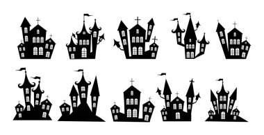 Beyaz arkaplanda kasvetli kalelerin cadılar bayramı seçimi - Vektör illüstrasyonu