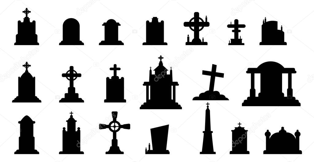 Selection of gravestones from the halloween cemetery on a white background - Vector illustration