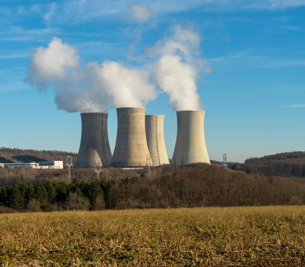 Cooling Towers Nuclear Power Plant Cloudy Sky Background Nuclear Power — Stock Photo, Image