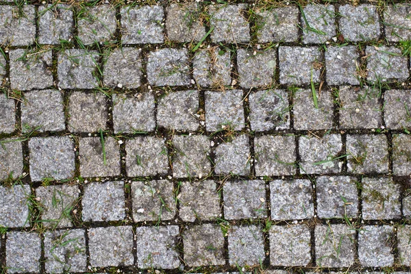 Stone pavement texture. Granite cobble stoned pavement background. Abstract background of old cobblestone pavement close up