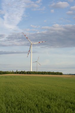 Rüzgar türbinleri veya elektrik üreten yel değirmenleri. Yenilenebilir enerji üretimi. Viyana. Avusturya.