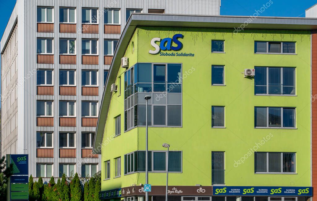 Bratislava, Slovakia - October, 8, 2025 :  Liberal House (Liberalny dom).  Headquarters of  Freedom and Solidarity (Slovak: Sloboda a solidarita, SaS) , liberal political party in Slovakia.