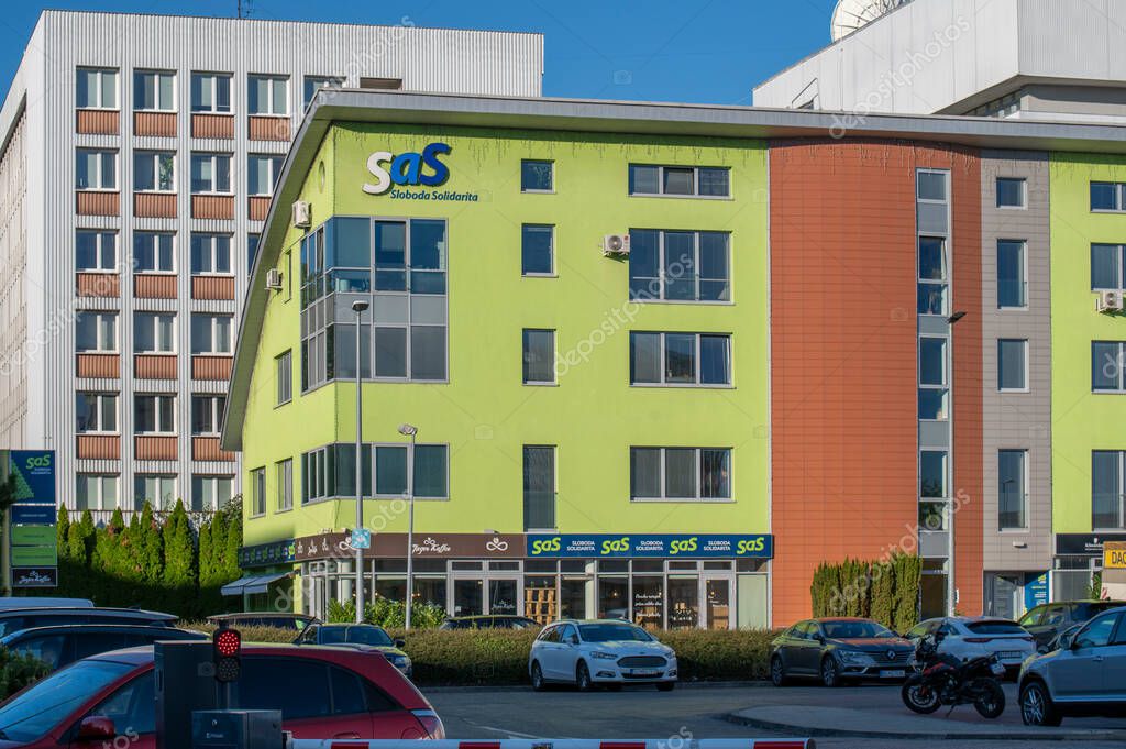 Bratislava, Slovakia - October, 8, 2025 :  Liberal House (Liberalny dom).  Headquarters of  Freedom and Solidarity (Slovak: Sloboda a solidarita, SaS) , liberal political party in Slovakia.