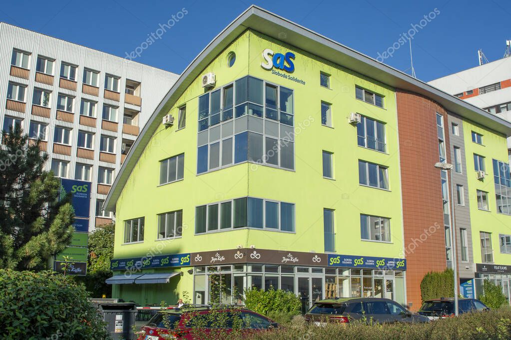 Bratislava, Slovakia - October, 8, 2025 :  Liberal House (Liberalny dom).  Headquarters of  Freedom and Solidarity (Slovak: Sloboda a solidarita, SaS) , liberal political party in Slovakia.