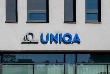Nitra, Slovakia - September , 22, 2024 : Uniqa Insurance Group AG company logo on a branch building.