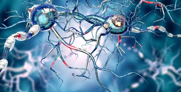 3D-Darstellung von Nervenzellen, Konzept für neurologische Erkrankungen, Tumore und Gehirnchirurgie — Stockfoto