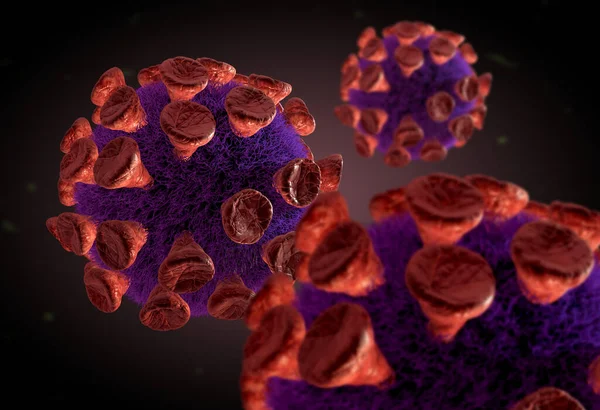 Coronavirus Covid 19概念可用于疾病爆发 而Coronaviruses Influenza则将流感作为大流行病等危险的流感病毒株 显微镜病毒关闭 3D渲染 — 图库照片