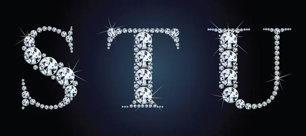 Letras Del Alfabeto Diamante Impresionante Hermosa Conjunto Joyas Gemas Plata — Vector de stock