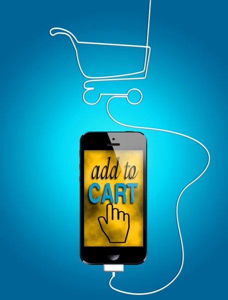Teléfono inteligente con alambre formando carrito de compras — Foto de Stock