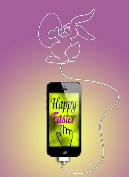 Smart phone with wire forming a easter symbol — Stock Photo, Image