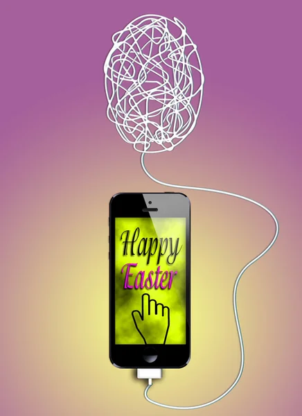 Téléphone intelligent avec fil formant un symbole de Pâques — Photo