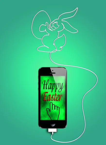 Smart phone with wire forming a easter symbol — Stock Photo, Image
