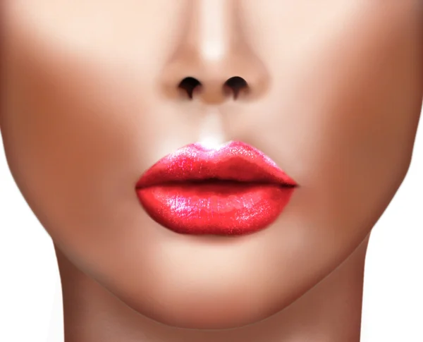 Digital painting of Beautiful Girl with Sexy Lips — Stock Photo, Image