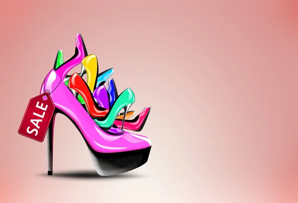 Pile of shoes in a high heel woman shoe — Stock Photo, Image