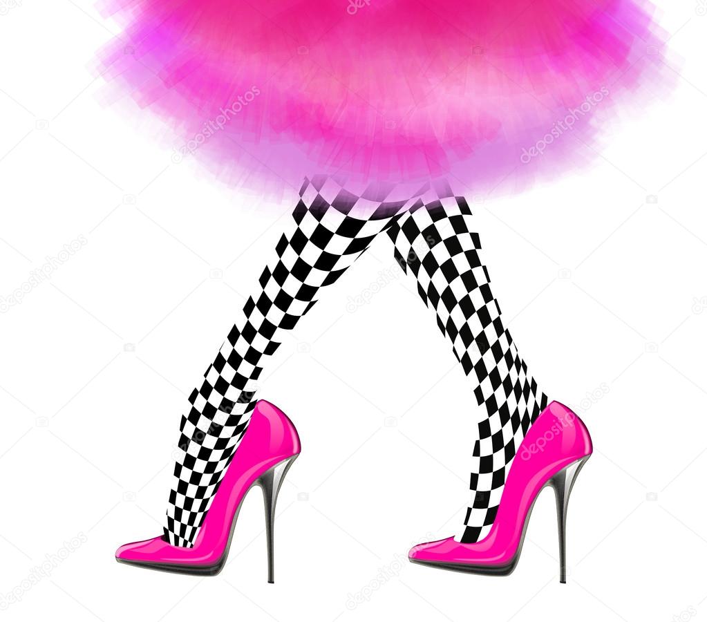 Woman leg with pink high heel shoes