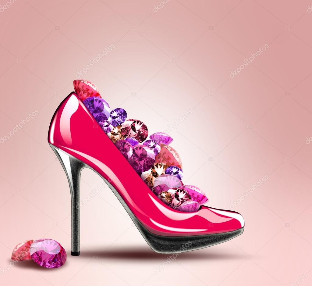 High heel shoes with diamonds