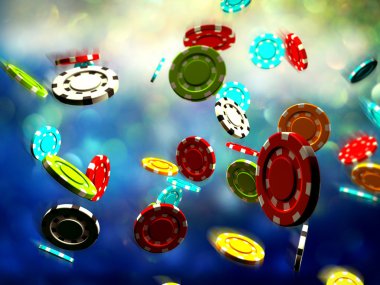 Poker fişleri oyun masasına düşüyor..