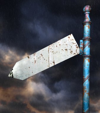 3D paslı grunge yol işaret üzerinde dramatik gökyüzü