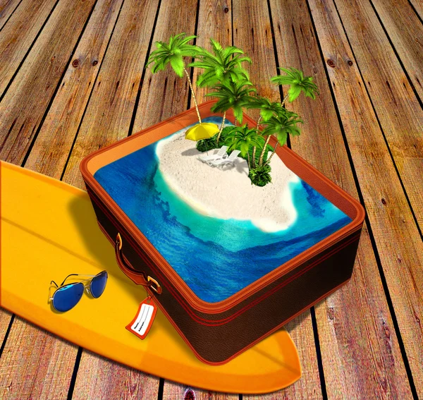 Tropický ostrov v cestovní kufr — Stock fotografie