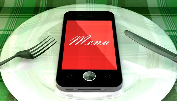 Teléfono móvil con texto de menú — Foto de Stock