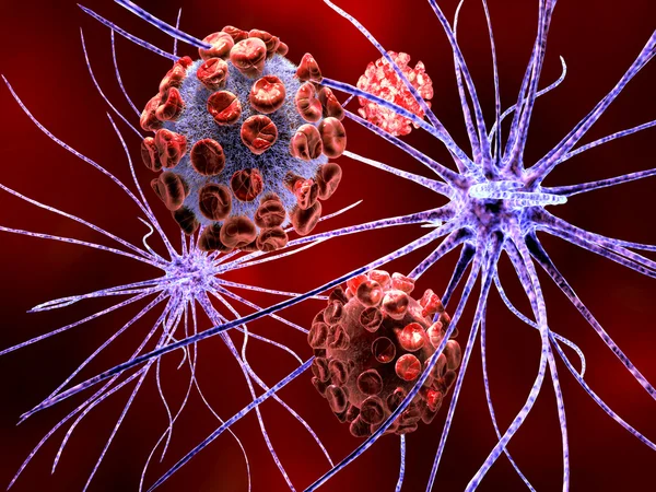 Viruses attacking nerve cells — Stock Photo, Image