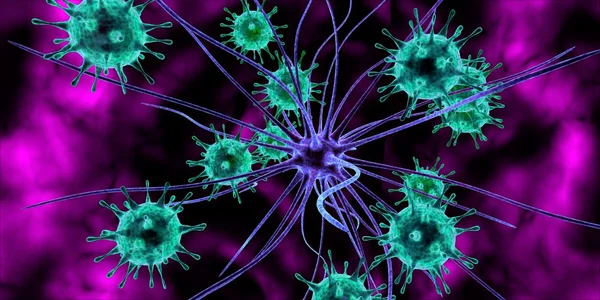 Viruses attacking nerve cells — Stock Photo, Image