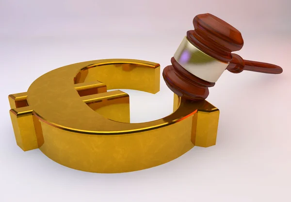 Golden Euro sign with wooden Law gavel — Stock Photo, Image