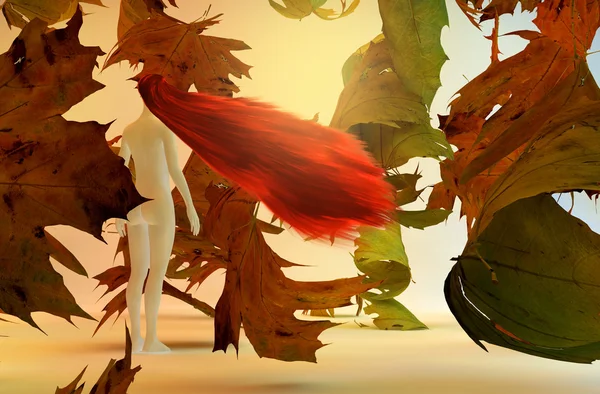 Женщина и падающие листья — стоковое фото