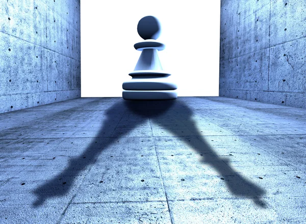Peón de ajedrez con la sombra de un rey — Foto de Stock