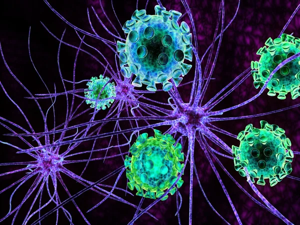 Viruses attacking nerve cells — Stock Photo, Image